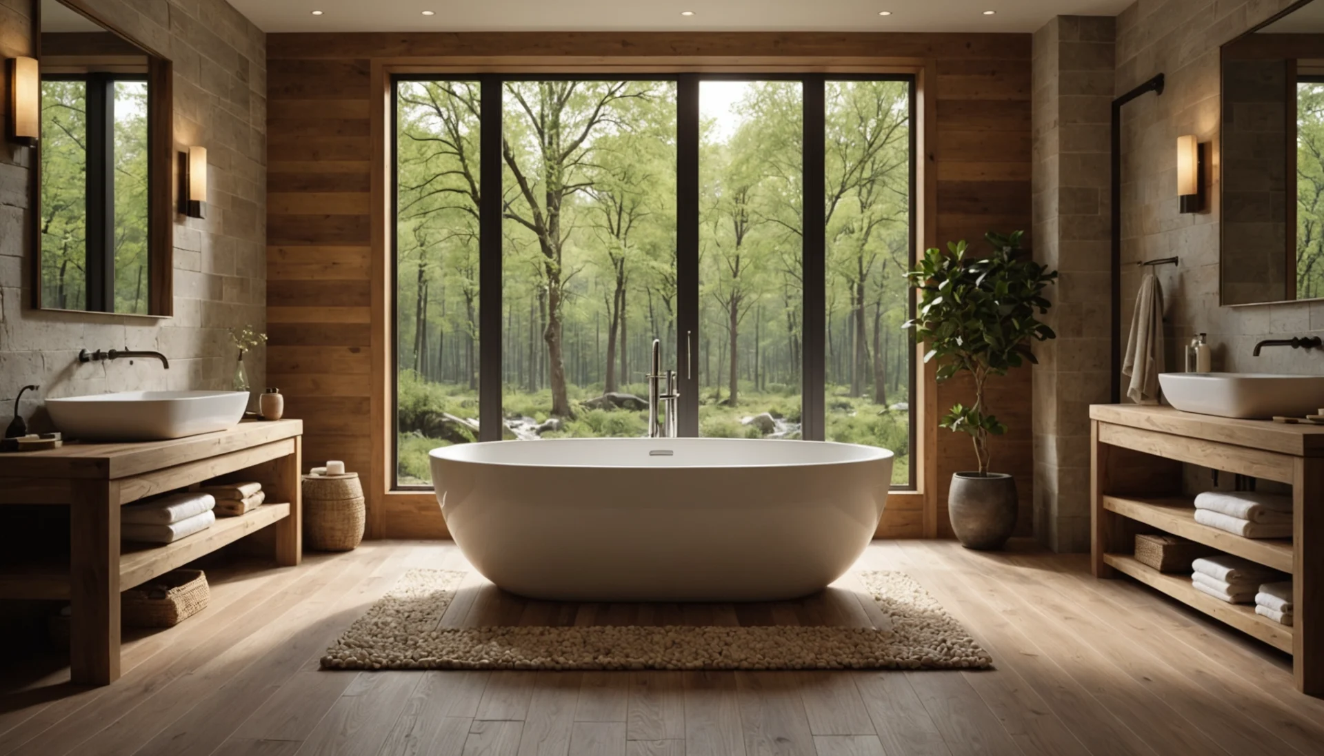 salle de bain en bois et pierre