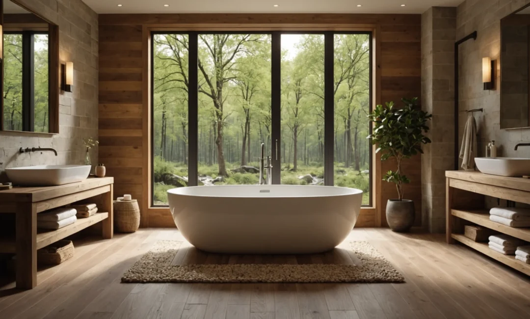 salle de bain en bois et pierre